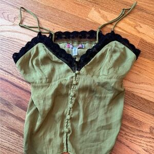 Urban Outfitters green Button-Up Camisole with Black Lace